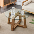 Modern Practical Circular Coffee And Tea Tables. Made Of Transparent Tempered Glass Tabletop And Wood Colored Mdf Material. Suitable For Living Rooms And Bedrooms.31.5