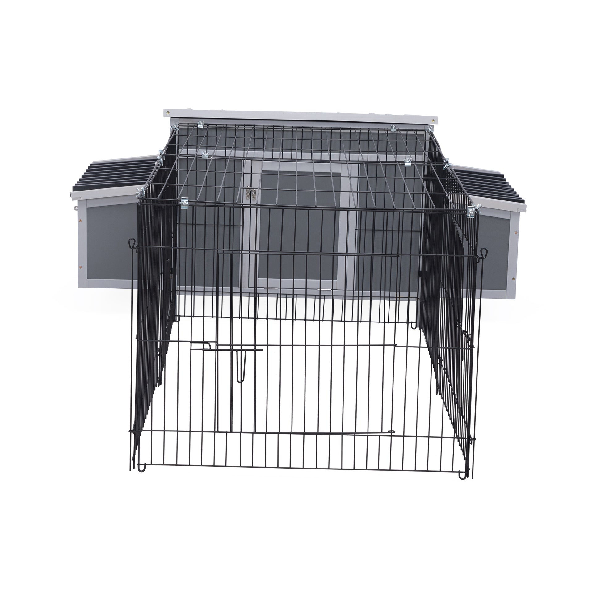 Outdoor Wood Chicken Coop With Wire Mesh Run, Nesting Boxes, Large Poultry House For 3 4 Chickens, Gray And Black Black Gray Metal & Wood