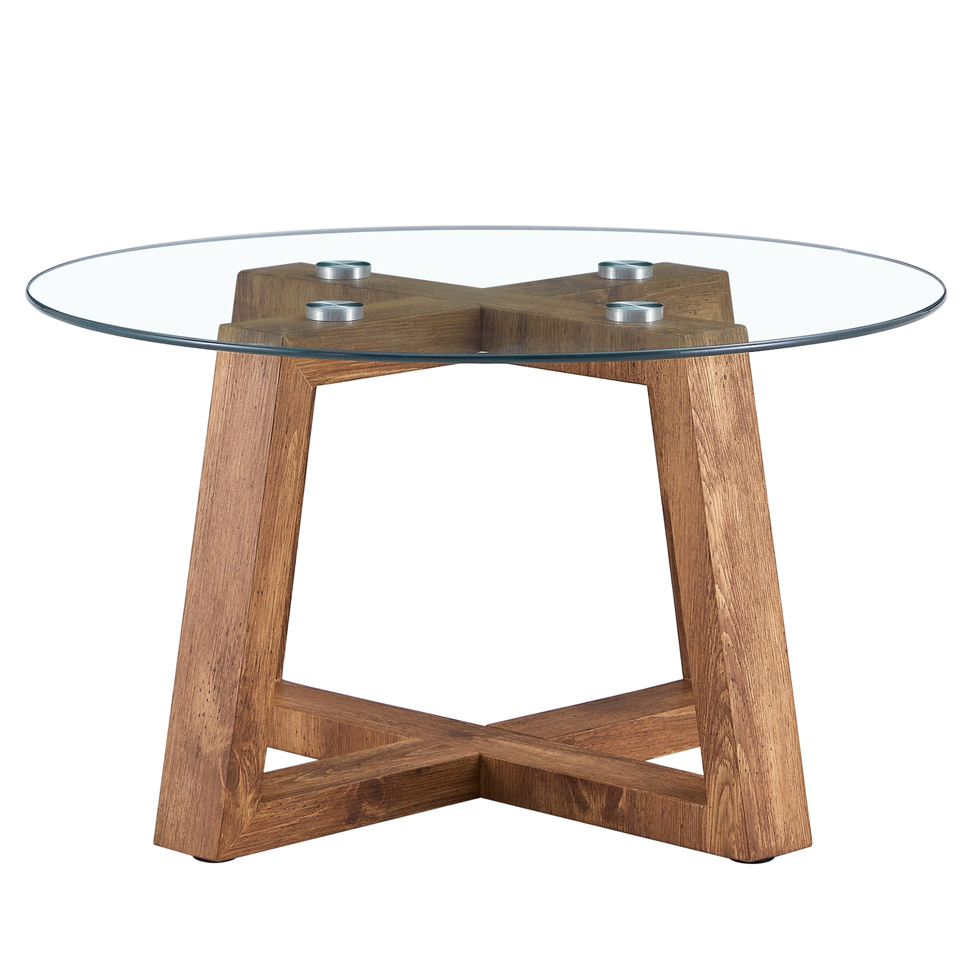 Modern Practical Circular Coffee And Tea Tables. Made Of Transparent Tempered Glass Tabletop And Wood Colored Mdf Material. Suitable For Living Rooms And Bedrooms.31.5"*31.5"*17.7" Natural Wood Mdf Glass