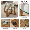 Modern Practical Circular Coffee And Tea Tables. Made Of Transparent Tempered Glass Tabletop And Wood Colored Mdf Material. Suitable For Living Rooms And Bedrooms.31.5