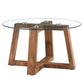 Modern Practical Circular Coffee And Tea Tables. Made Of Transparent Tempered Glass Tabletop And Wood Colored Mdf Material. Suitable For Living Rooms And Bedrooms.31.5