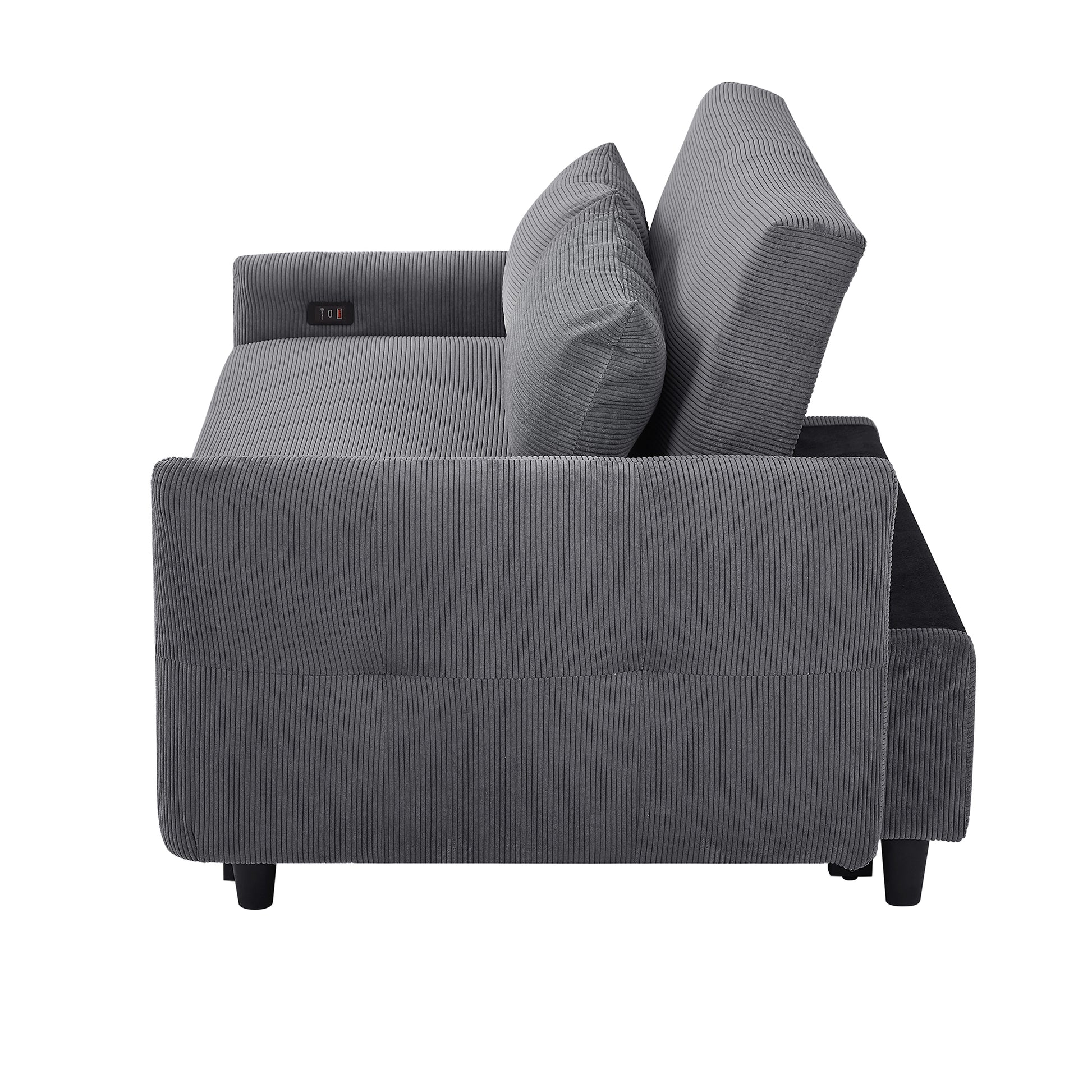 57.48" Pull Out Sofa Bed Convertible Couch 2 Seat Loveseat Sofa Modern Sleeper Sofa With Two Throw Pillows And Usb Ports For Living Room, Dark Grey Old Sku:Wf317760Aar Dark Grey Foam Corduroy 2 Seat