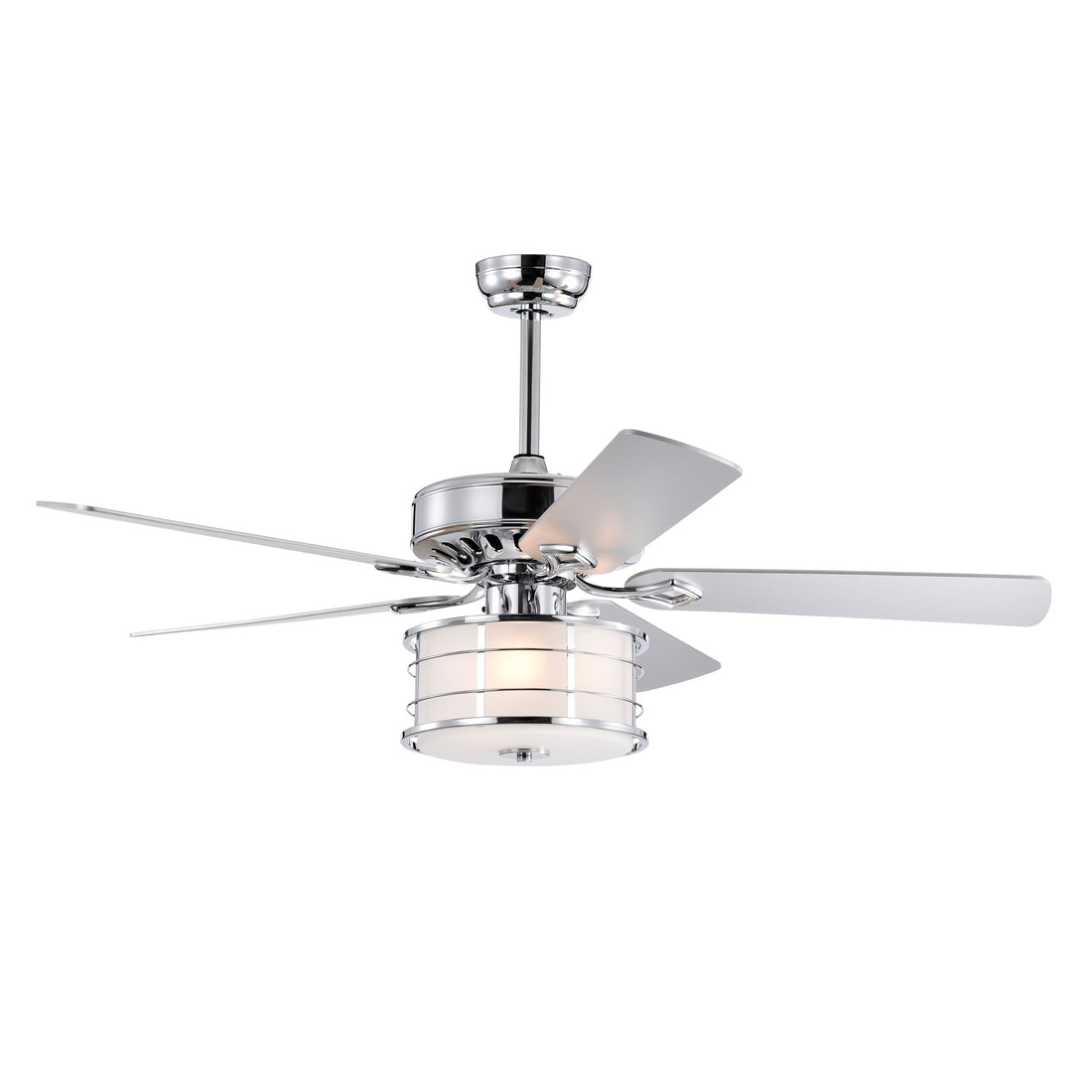 52" 3 Light Chrome Drum Shade Led Ceiling Fan Remote, Traditional Farmhouse Rustic Industrial Bohemian Country Cottage Transitional Glam For Home, Kitchen, Living Room Chrome American Design,American Traditional,Classic,Contemporary,Farmhouse Metal