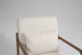 Mid Century Modern Accent Chair With Wood Frame, Upholstered Living Room Chairs With Waist Cushion, Reading Armchair For Bedroom Sunroom White Cotton Velvet