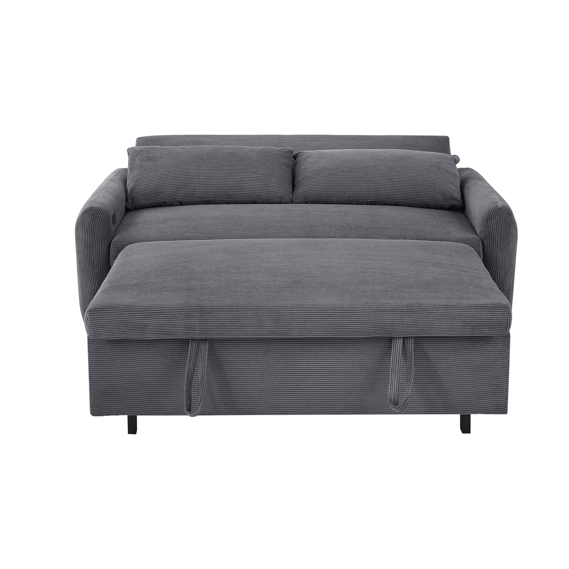 57.48" Pull Out Sofa Bed Convertible Couch 2 Seat Loveseat Sofa Modern Sleeper Sofa With Two Throw Pillows And Usb Ports For Living Room, Dark Grey Dark Grey Foam Corduroy