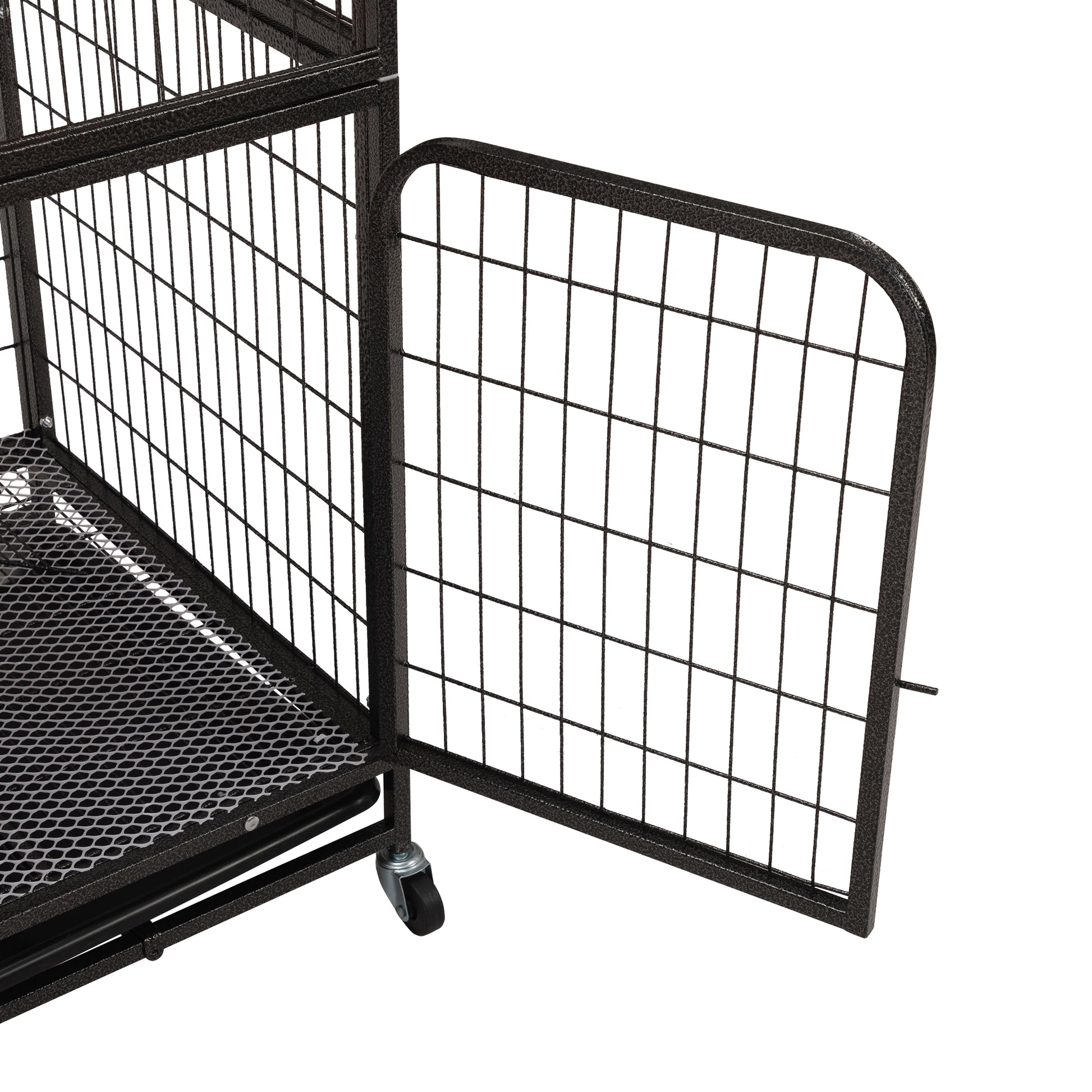 4 Story Pet Cage, Bunny Hutch With Ladder, Lockable Wheels And Removable Tray, Black And Orange Black Metal