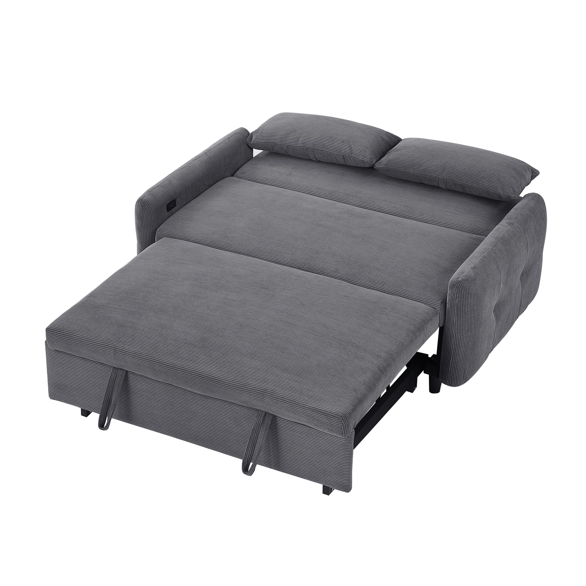57.48" Pull Out Sofa Bed Convertible Couch 2 Seat Loveseat Sofa Modern Sleeper Sofa With Two Throw Pillows And Usb Ports For Living Room, Dark Grey Old Sku:Wf317760Aar Dark Grey Foam Corduroy 2 Seat