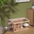 Wooden Hamster Cage Small Animals House, Acrylic Hutch For Dwarf Hamster, Guinea Pig, Chinchilla, Openable Top With Air Vents Natural Wood