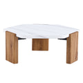 Modern Practical Mdf Coffee Table With White Tabletop And Wooden Toned Legs. Suitable For Living Rooms And Guest Rooms. White Mdf