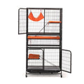 4 Story Pet Cage, Bunny Hutch With Ladder, Lockable Wheels And Removable Tray, Black And Orange Black Metal