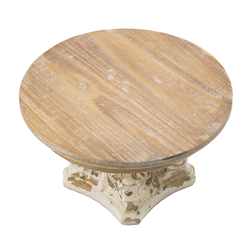 D9.5" X 5.5" Cake Stand, Wood Cake Plate With Magnesium Base Cream Brown Magnesium Oxide