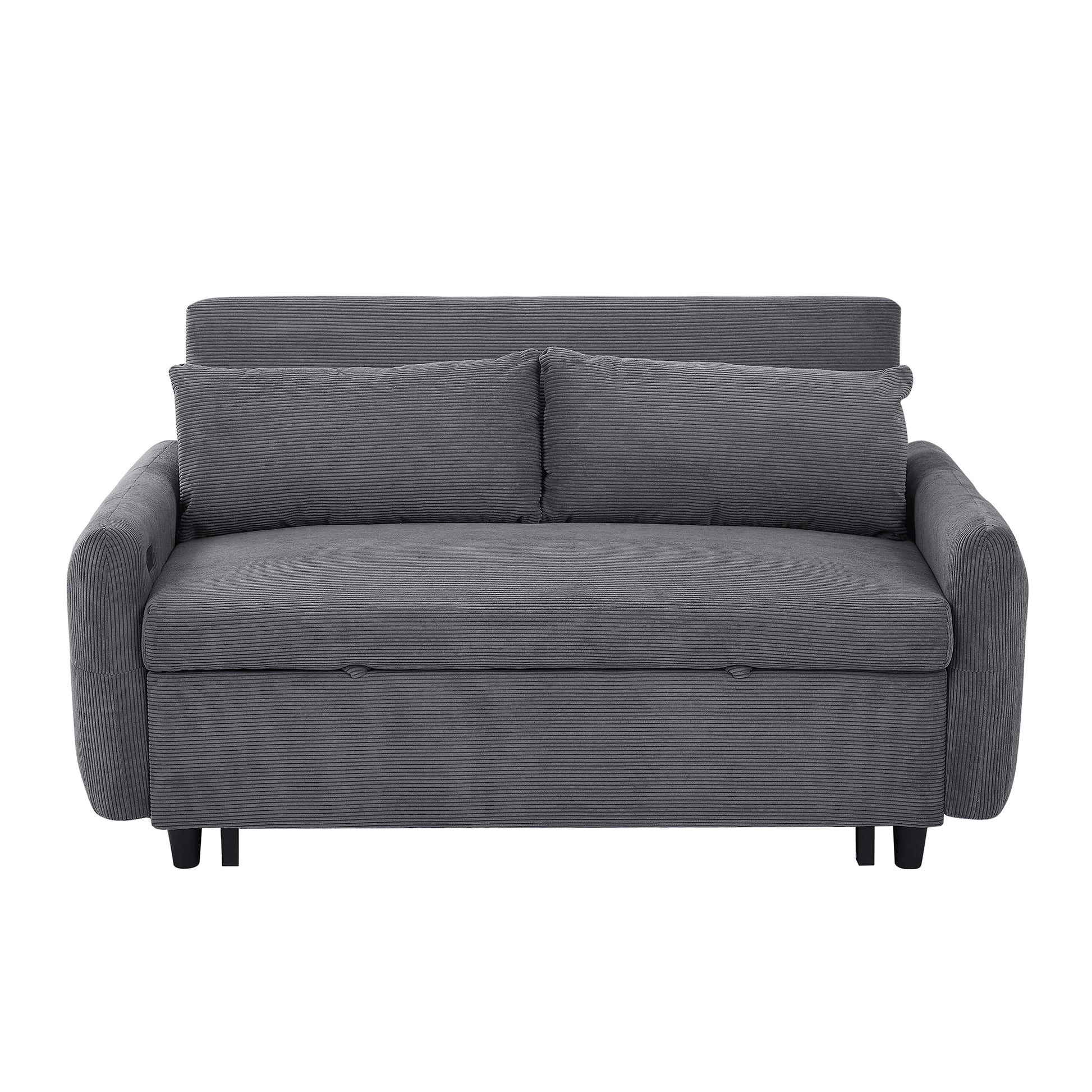 57.48" Pull Out Sofa Bed Convertible Couch 2 Seat Loveseat Sofa Modern Sleeper Sofa With Two Throw Pillows And Usb Ports For Living Room, Dark Grey Old Sku:Wf317760Aar Dark Grey Foam Corduroy 2 Seat