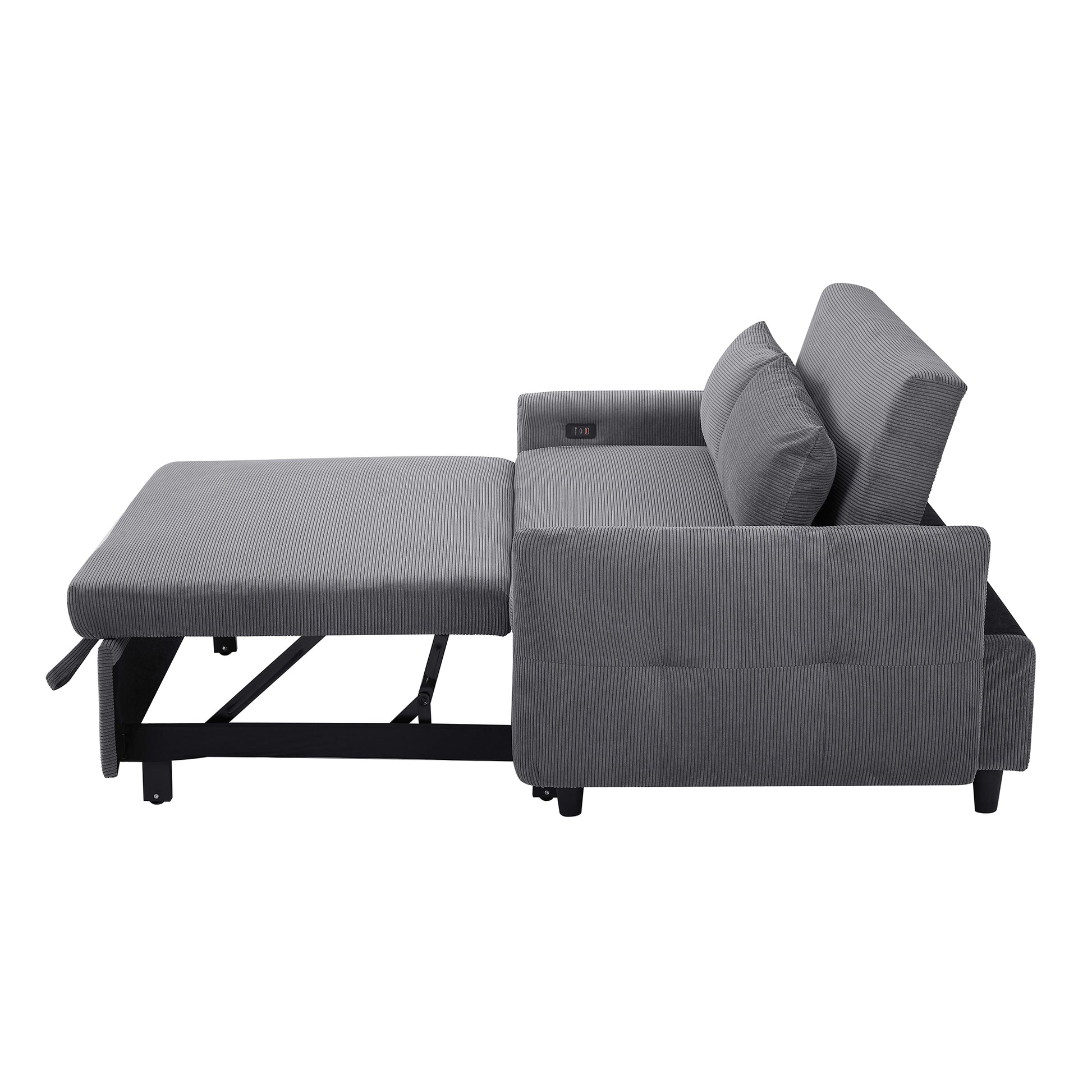 57.48" Pull Out Sofa Bed Convertible Couch 2 Seat Loveseat Sofa Modern Sleeper Sofa With Two Throw Pillows And Usb Ports For Living Room, Dark Grey Old Sku:Wf317760Aar Dark Grey Foam Corduroy 2 Seat