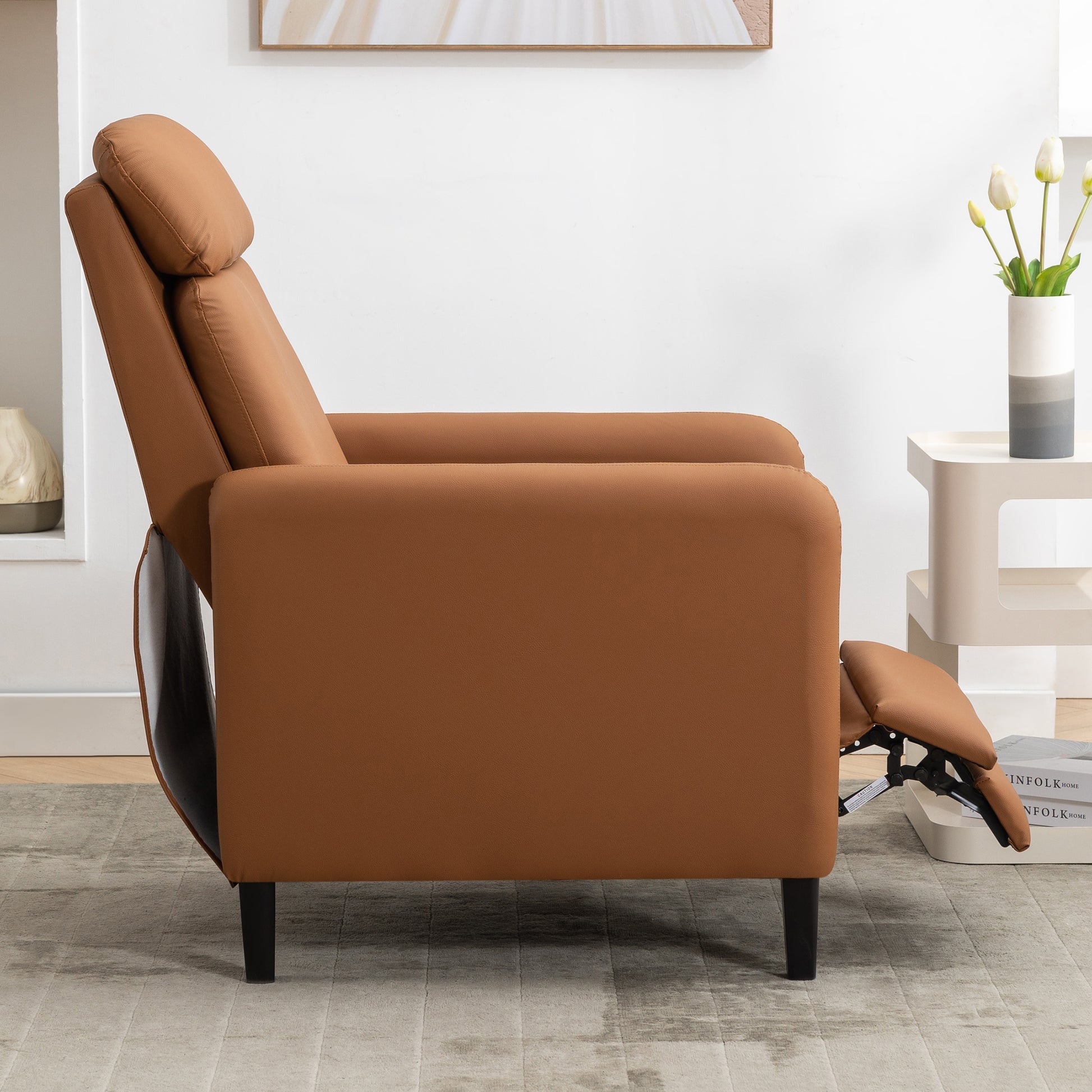 Modern Artistic Color Design Adjustable Recliner Chair Pu Leather For Living Room Bedroom Home Theater, Burnt Orange Burnt Orange Pu Leather