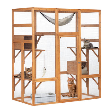 Outdoor Cat Enclosure, Large Wood Cat Cage with