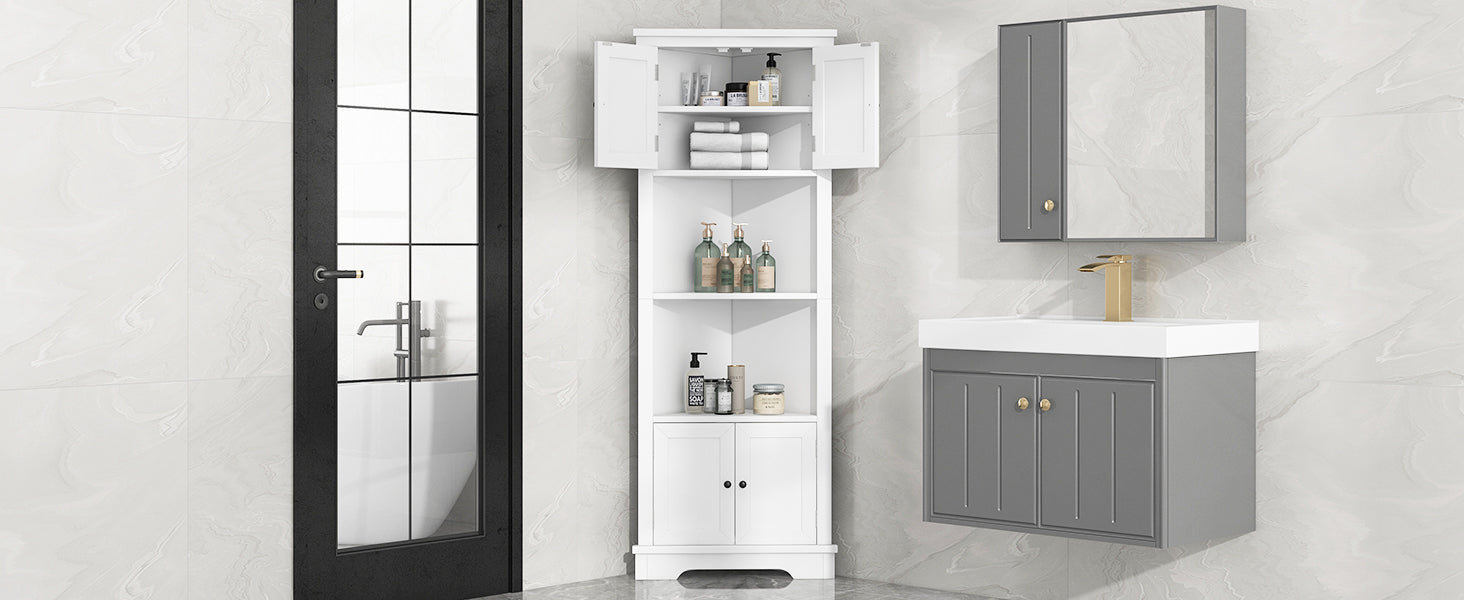 Tall Bathroom Storage Cabinet, Corner Cabinet with white-mdf