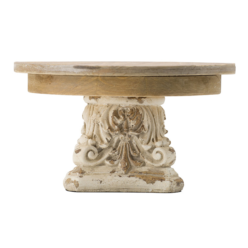 D9.5" X 5.5" Cake Stand, Wood Cake Plate With Magnesium Base Cream Brown Magnesium Oxide