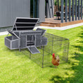 Outdoor Wood Chicken Coop With Wire Mesh Run, Nesting Boxes, Large Poultry House For 3 4 Chickens, Gray And Black Black Gray Metal & Wood