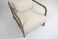 Mid Century Modern Accent Chair With Wood Frame, Upholstered Living Room Chairs With Waist Cushion, Reading Armchair For Bedroom Sunroom White Cotton Velvet