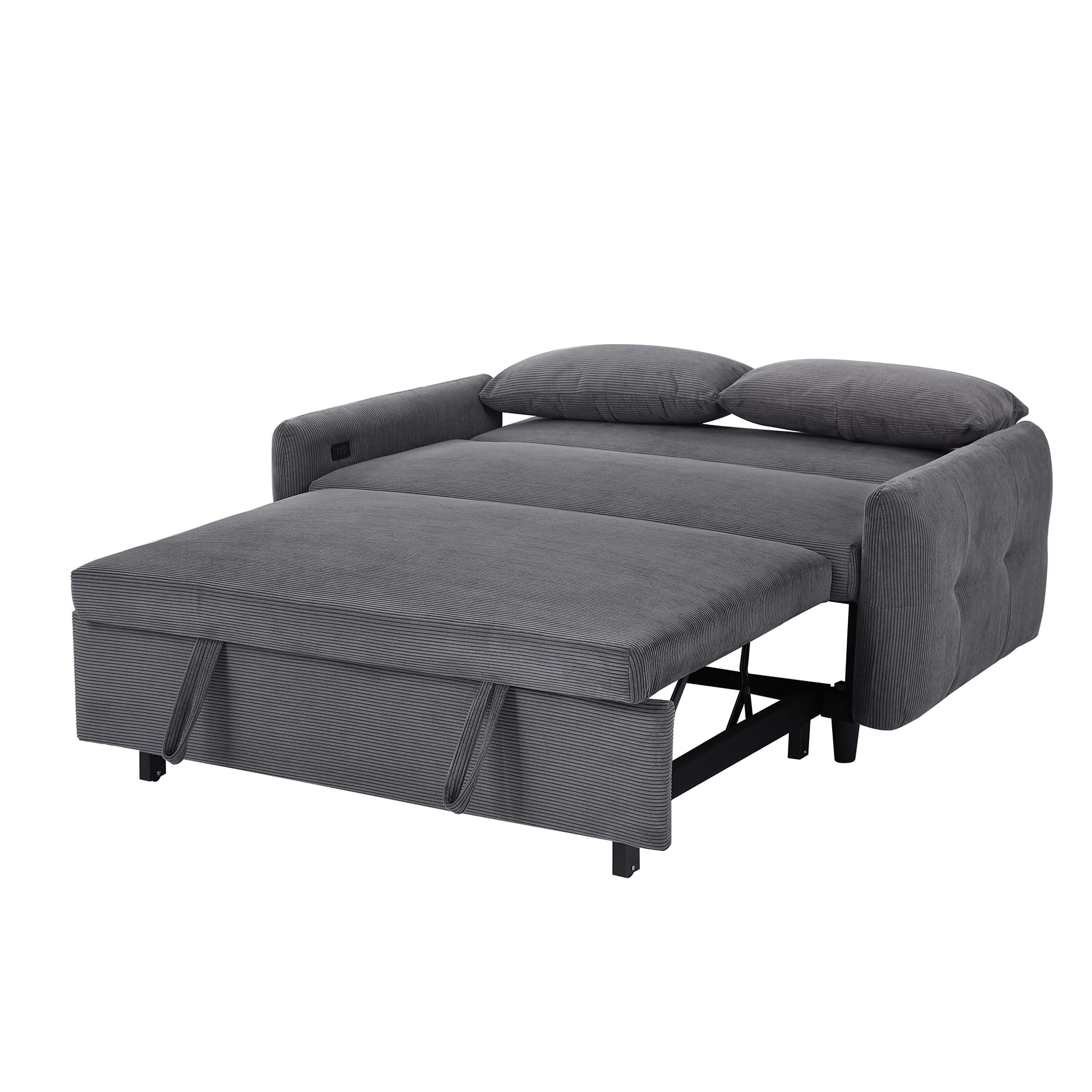 57.48" Pull Out Sofa Bed Convertible Couch 2 Seat Loveseat Sofa Modern Sleeper Sofa With Two Throw Pillows And Usb Ports For Living Room, Dark Grey Old Sku:Wf317760Aar Dark Grey Foam Corduroy 2 Seat