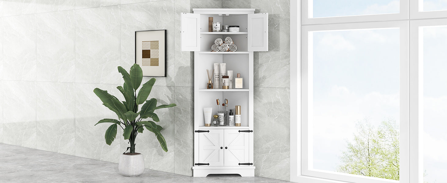 Tall Bathroom Storage Cabinet, Corner Cabinet with white-mdf