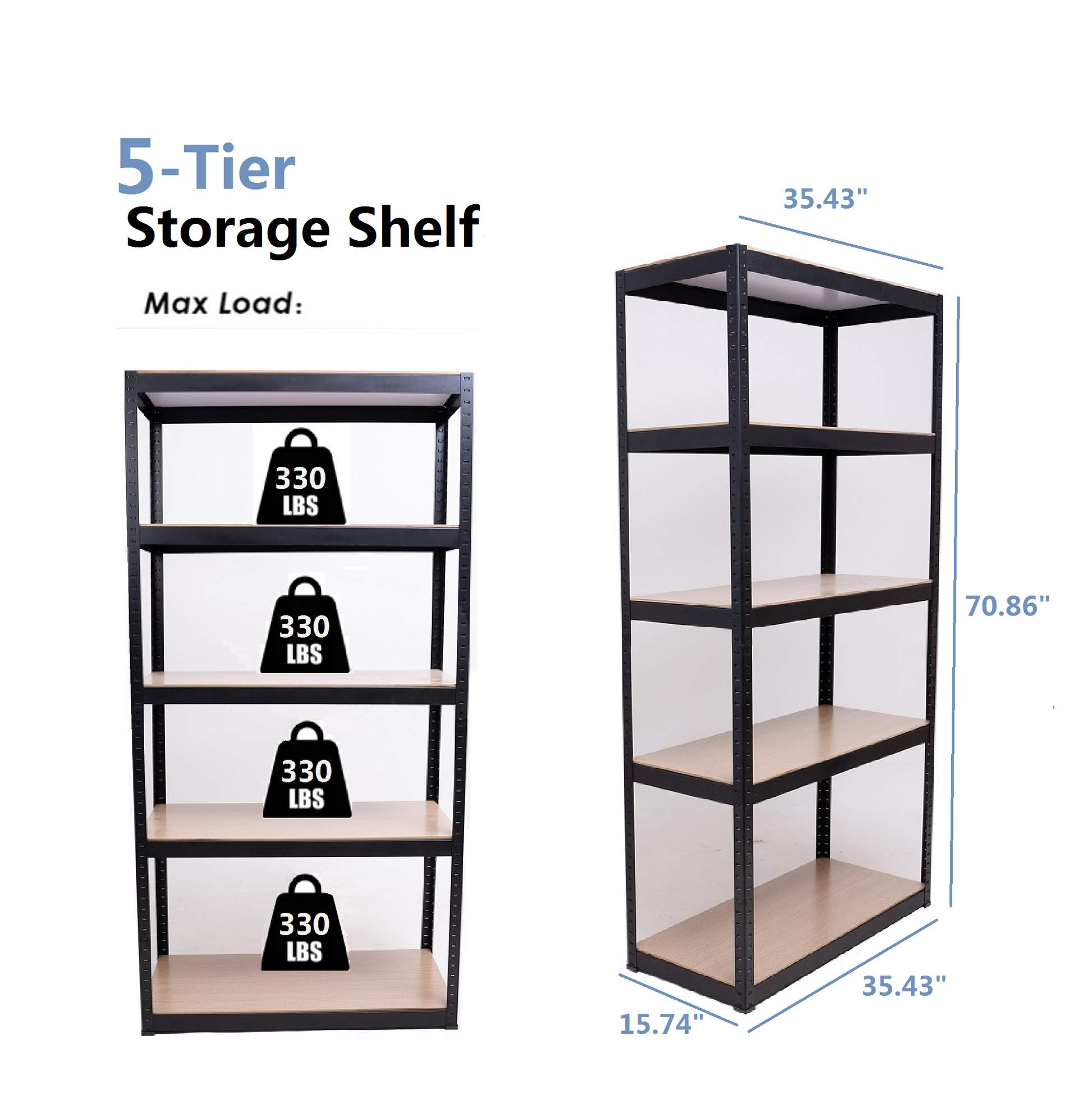 Storage Shelves 5 Tier Adjustable Garage Storage Shelving, Heavy Duty Metal Storage Utility Rack Shelf Unit For Warehouse Pantry Closet Kitchen, 23.6" X 15.7" X 47.2", White White Steel