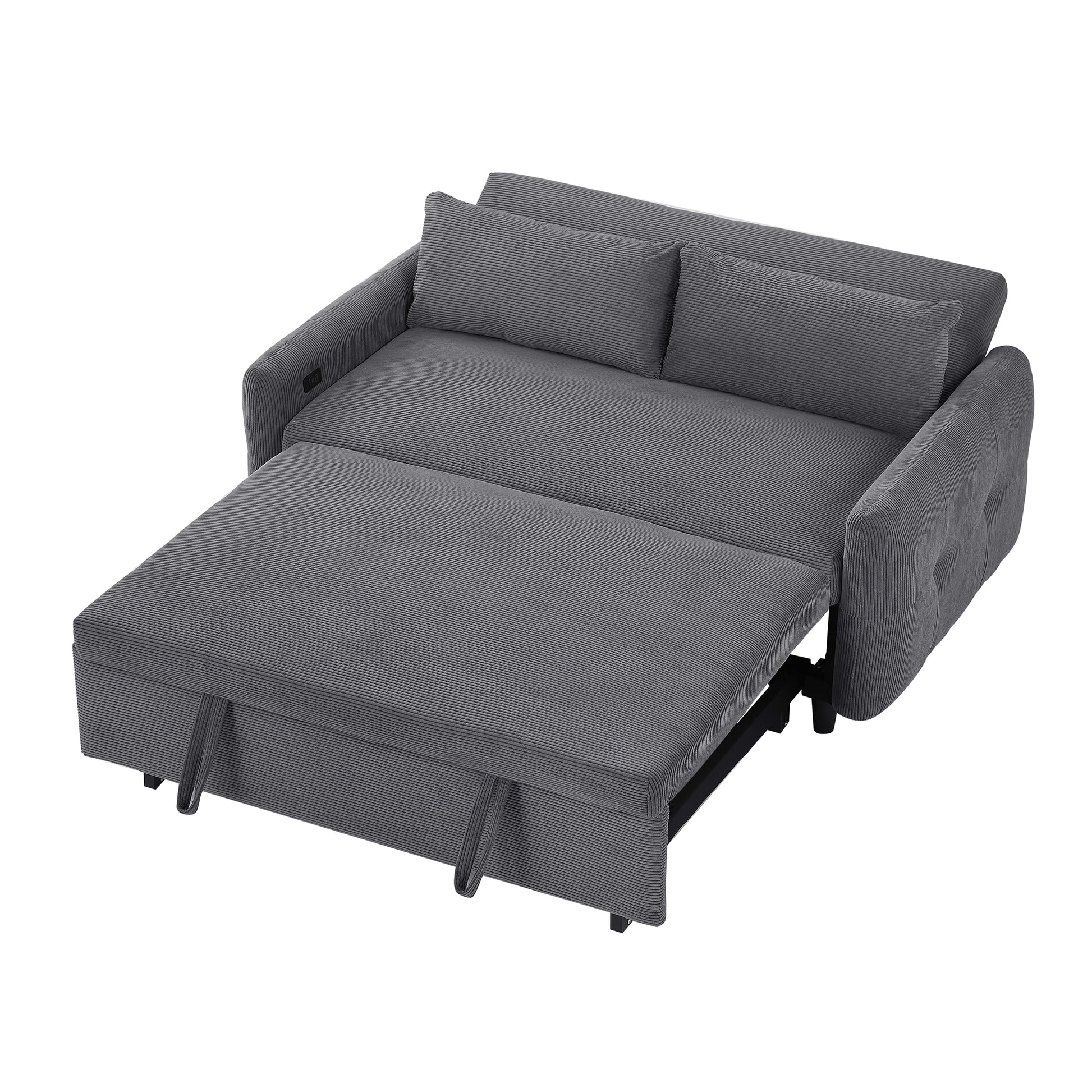 57.48" Pull Out Sofa Bed Convertible Couch 2 Seat Loveseat Sofa Modern Sleeper Sofa With Two Throw Pillows And Usb Ports For Living Room, Dark Grey Old Sku:Wf317760Aar Dark Grey Foam Corduroy 2 Seat