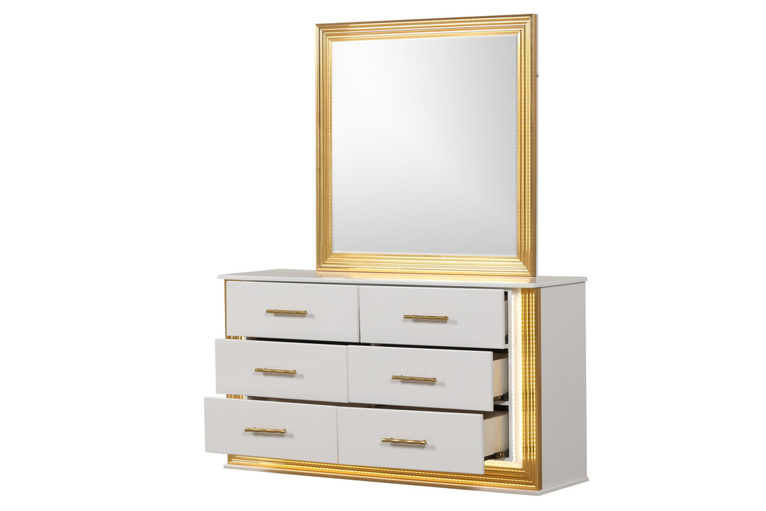 Obsession Contemporary Style 6 Drawer Dresser Made With Wood & Gold Finish White Bedroom Contemporary,Modern Wood