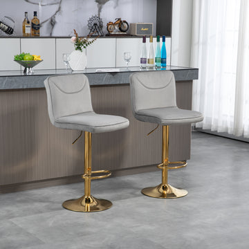Coolmore Bar Stools With Back And Footrest Counter Height Dining Chairs 2Pc Set,360 Velvet Swivel Bar Stools Set Of 2, Adjustable Counter Height Bar Chairs Gray Velvet Gray Primary Living Space Foam Velvet