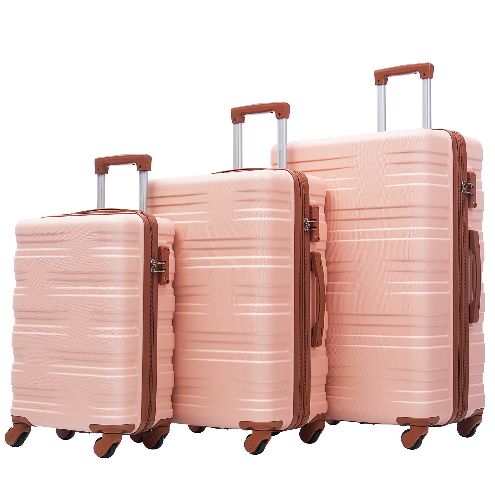 Hardshell Luggage Sets 3 Pcs Spinner Suitcase with TSA baby pink-abs