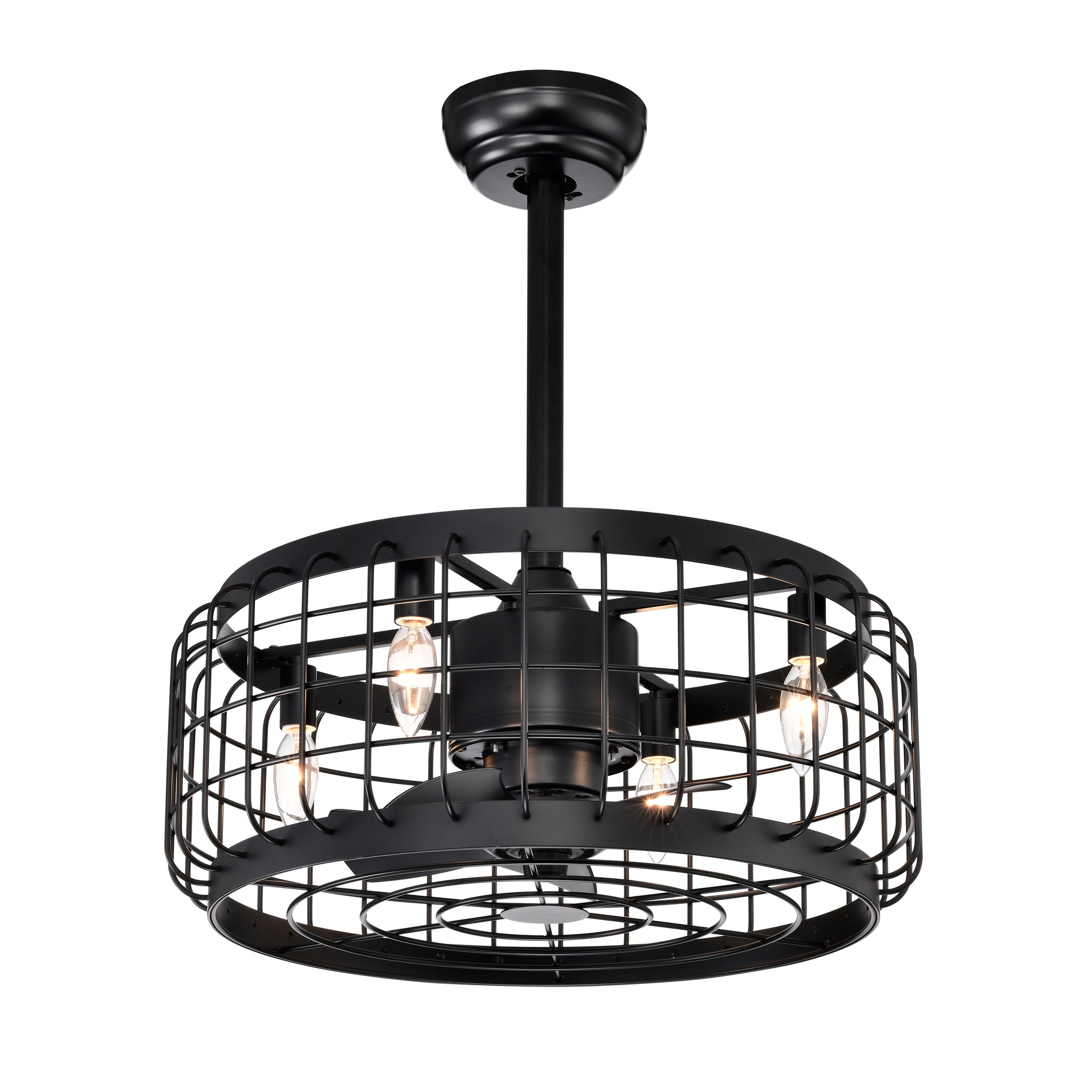 20.24" Caged Ceiling Fan With Remote Control,Timer, 3 Speeds Indoor Ceiling Fan For Farmhouse, Bedroom Living Room No Include Bulbs Matte Black American Design,Farmhouse,Modern,Traditional,Vintage Abs Metal