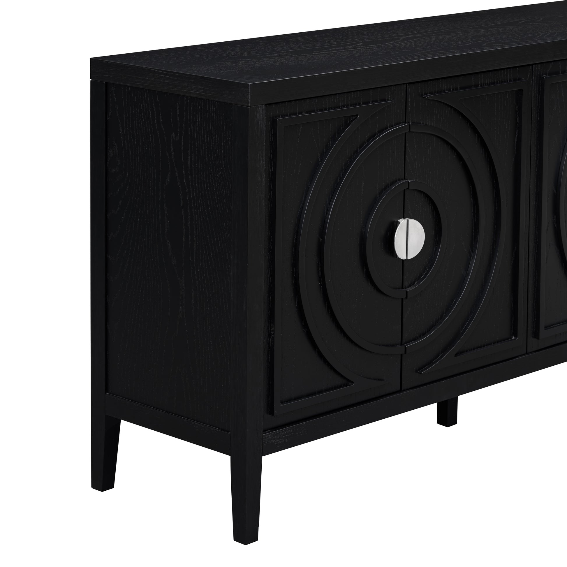 Retro Sideboard Door With Circular Groove Design Round Metal Door Handle For Entrance, Dinning Room, Living Room Black Black Mdf