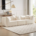 Mid Century Modern 3 Seater Sofa Couch For Living Room, Bedroom, Apartment, Studio, Small Space, Beige Light Beige Teddy