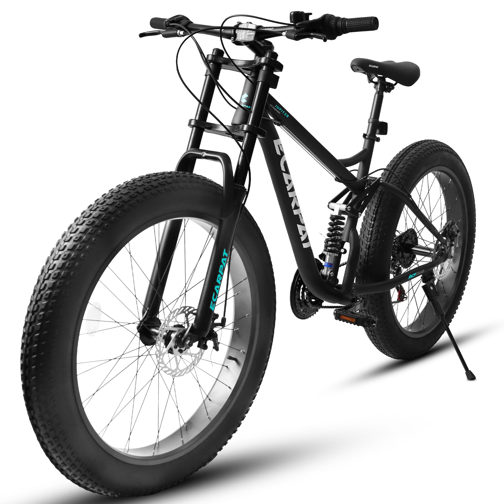 A26309 26 Inch Mountain Bike,Full Suspension 21 Speeds Drivetrain With Disc Brake Mtb Bicycle, 26*4" Fat Tire Bike For Men Or Women. Black Steel