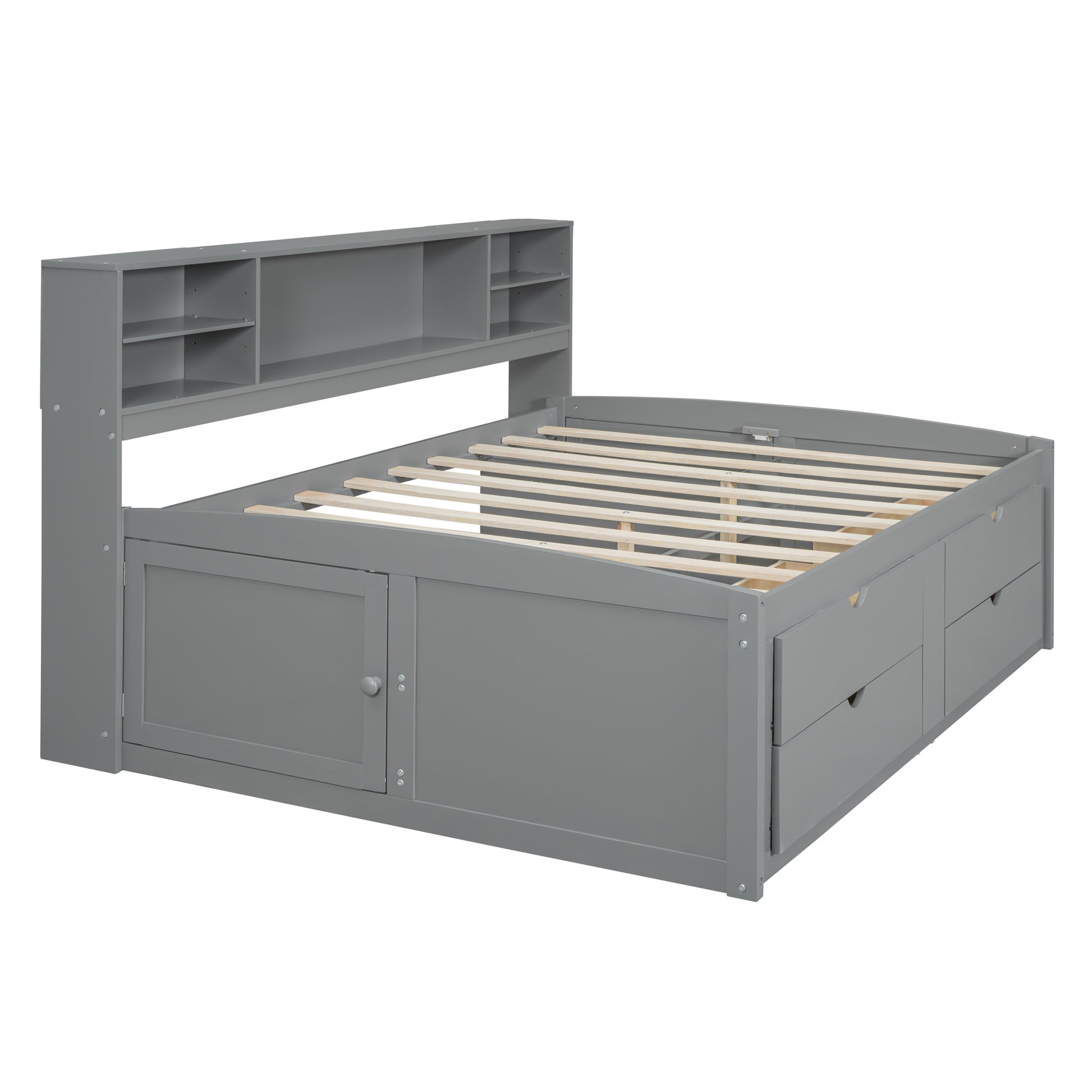 Full Size Wood Daybed With 2 Bedside Cabinets, Upper Shelves And 4 Drawers, Gray Gray Solid Wood Mdf