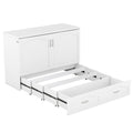 Full Size Murphy Bed Wall Bed With Drawer And A Set Of Sockets & Usb Ports, Pulley Structure Design, White White Solid Wood Mdf