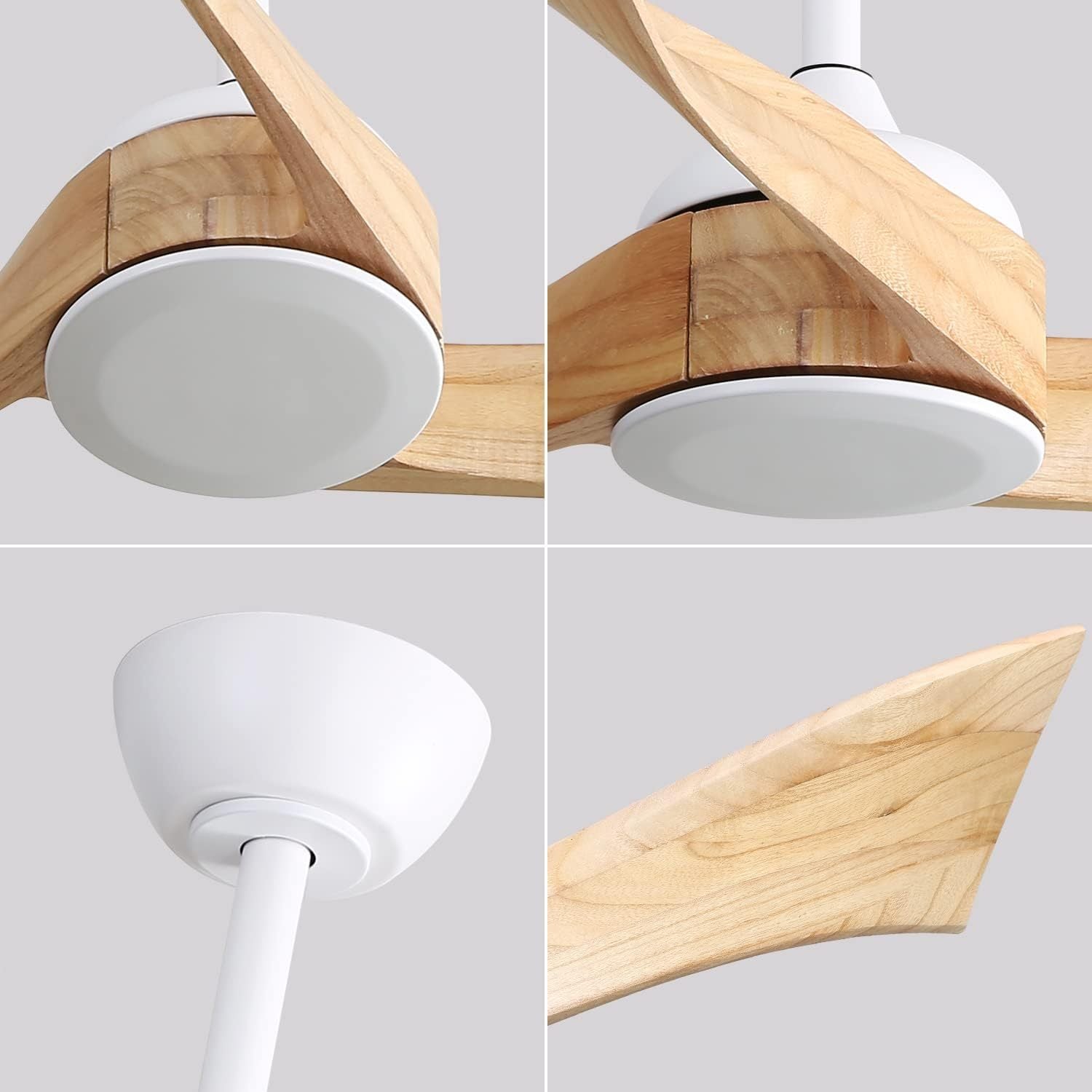 52 Inch Indoor Modern Ceiling Fan Without Light 6 white-metal & wood