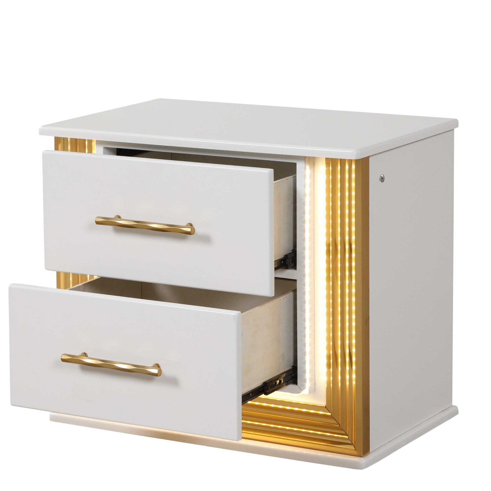 Obsession Contemporary Style 2 Drawer Nightstand Made With Wood & Gold Finish White 2 Drawers Bedroom Bedside Cabinet Contemporary,Modern Drawers White Wood