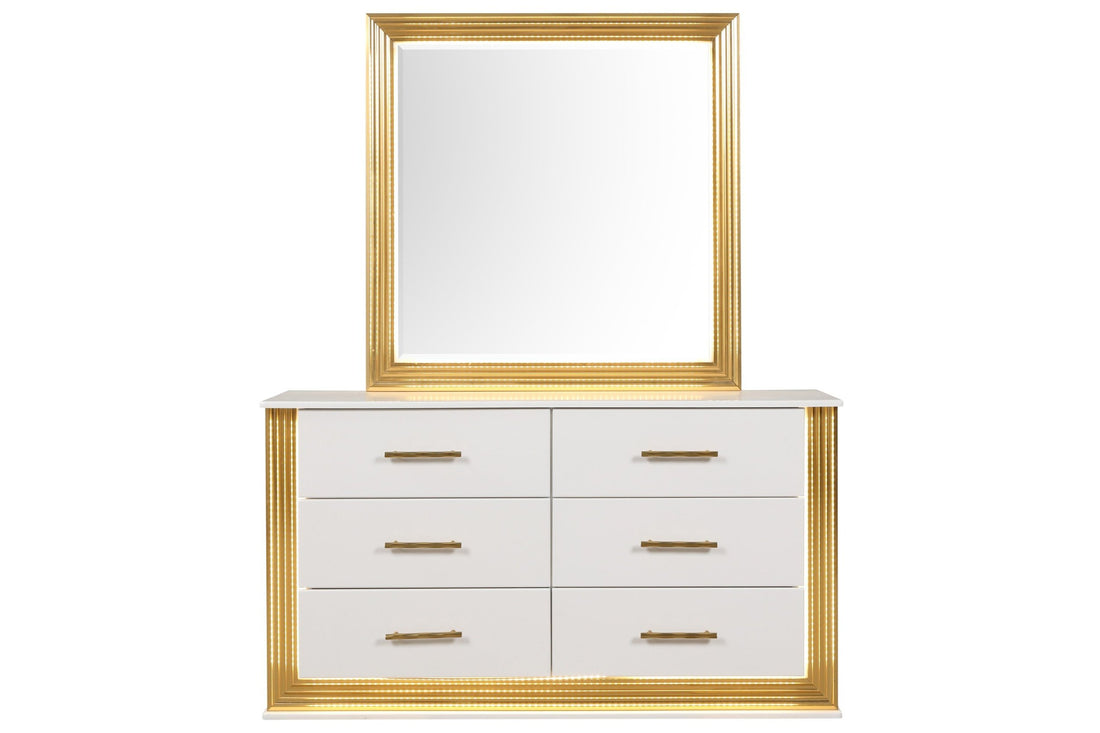 Obsession Contemporary Style 6 Drawer Dresser Made With Wood & Gold Finish White Bedroom Contemporary,Modern Wood