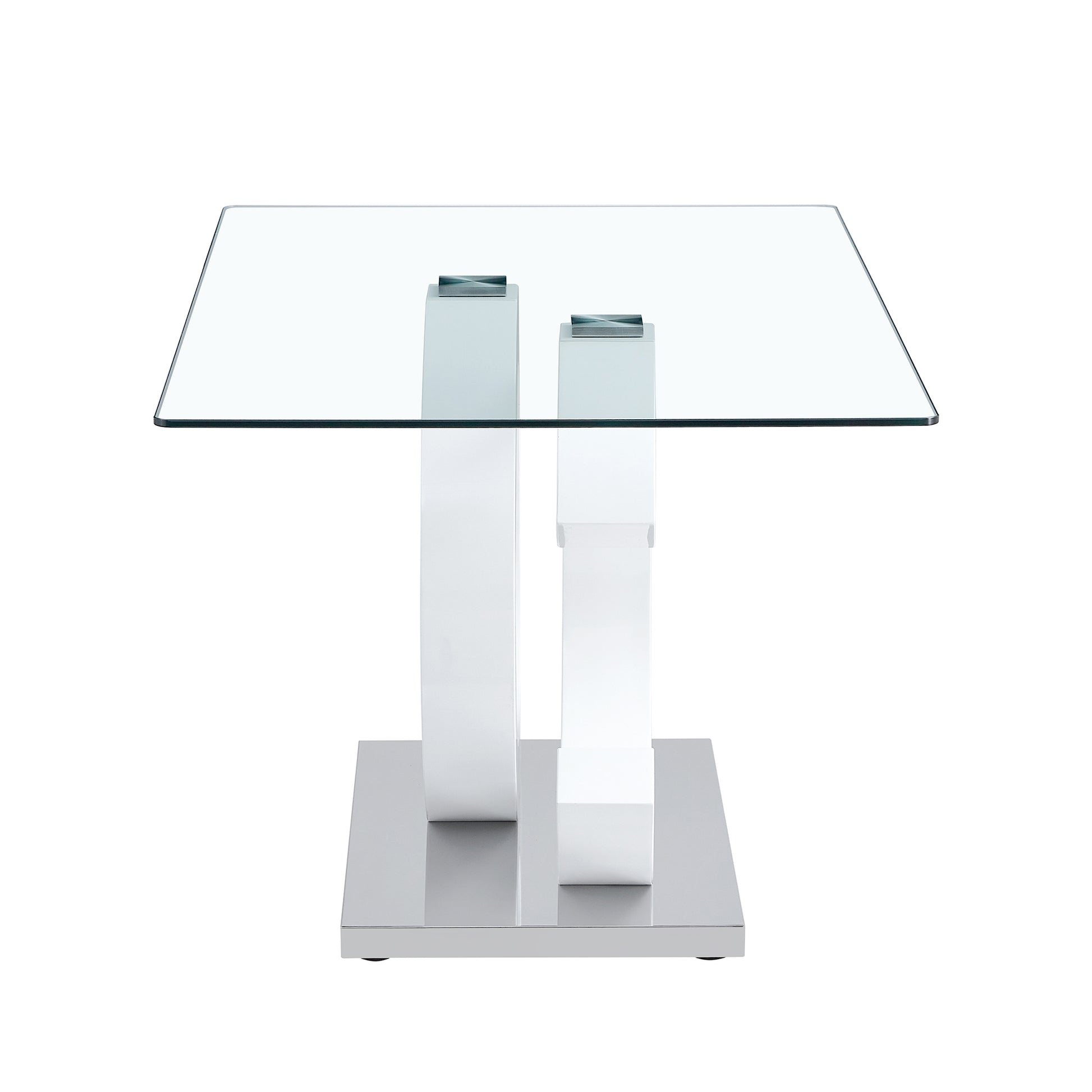 Large Modern Minimalist Rectangular Glass Dining Table, Suitable For 6 8 People, Equipped With 0.39 "Tempered Glass Tabletop, White Mdf Oc Shaped Bracket And Metal Base, Suitable For Kitchen White Glass