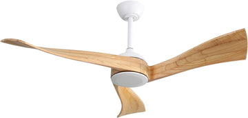 52 Inch Modern Ceiling Fan Without Light 6 Speed Remote 3 Solid Wood Blade Reversible Dc Motor For Indoor&Outdoor White Metal & Wood