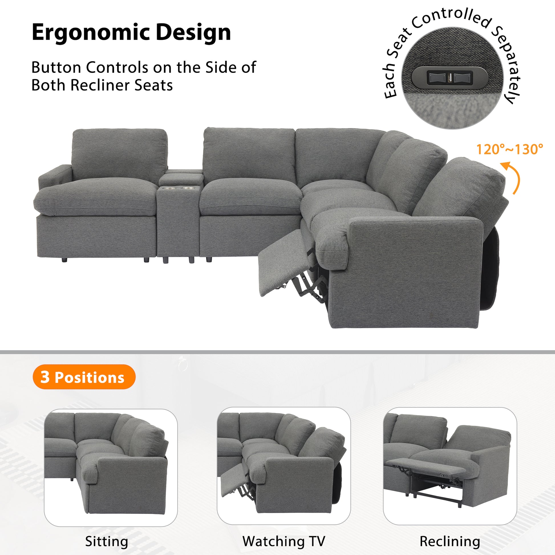 104'' Power Recliner Corner Sofa Home Theater Reclining Sofa Sectional Couches With Storage Box, Cup Holders, Usb Ports And Power Socket For Living Room, Dark Grey Dark Grey Foam Linen 4 Seat