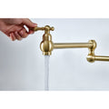 Wall Mount Folding Kitchen Pot Filler Faucet Brushed Gold Brass