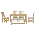 6 Piece Retro Dining Set, Minimalist Dining Table And 4 Upholstered Chairs & 1 Bench With A Shelf For Dining Room Natural Wood Wash Natural Wood Wash Mdf