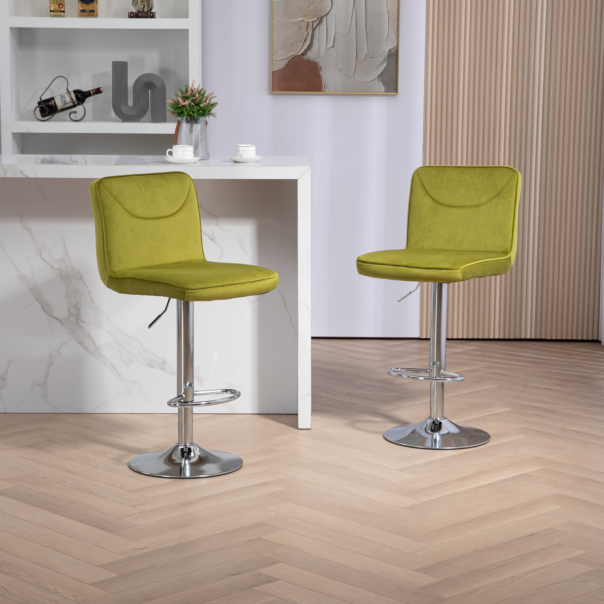 Coolmore Bar Stools With Back And Footrest Counter Height Dining Chairs 2Pc Set,360 Velvet Swivel Bar Stools Set Of 2, Adjustable Counter Height Bar Chairs Olive Velvet Olive Foam Velvet