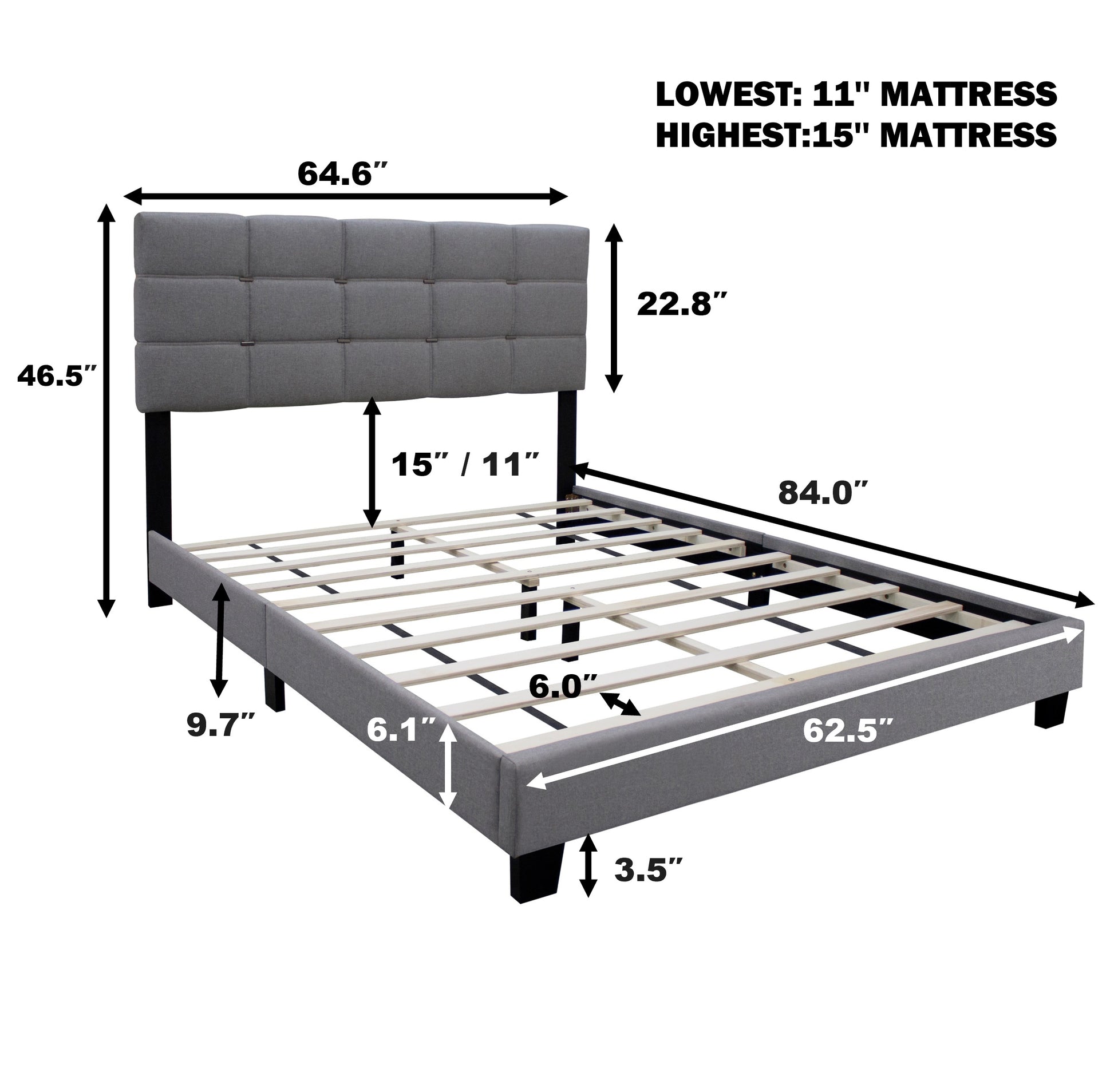 Gray Queen Size Adjustable Upholstered Bed Frame Stylish Collection Durable And Dirt Resistant, No Need For Bulky Innerspring Mattresses Box Spring Not Required Queen Gray Wood Espresso Bedroom Retro,Ultra Modern,Vintage Rubberwood Adjustable Bedbase