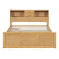 Full Size Wood Pltaform Bed With Twin Size Trundle, 3 Drawers, Upper Shelves And A Set Of Usb Ports & Sockets, Natural Natural Solid Wood Mdf