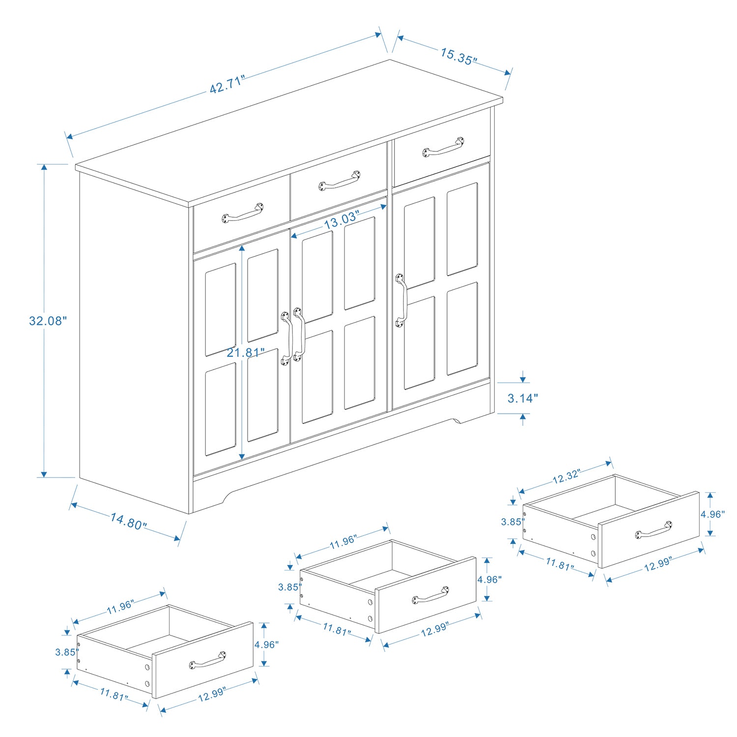 Farmhouse Buffet Cabinet Storage Sideboard With 3 Drawers And 3 Doors For Dining Living Room Kitchen Cupboard White White Mdf