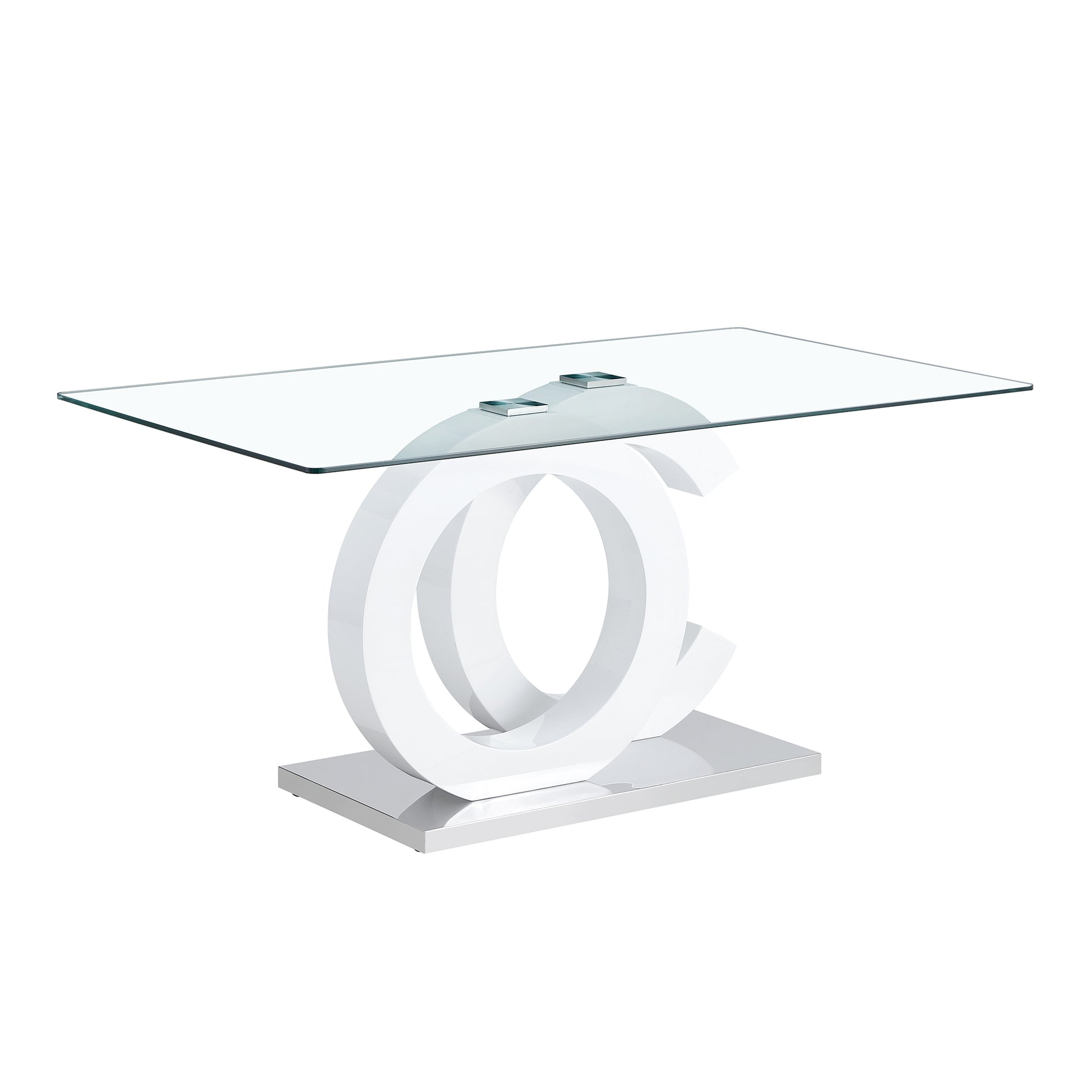 Large Modern Minimalist Rectangular Glass Dining Table, Suitable For 6 8 People, Equipped With 0.39 "Tempered Glass Tabletop, White Mdf Oc Shaped Bracket And Metal Base, Suitable For Kitchen White Glass