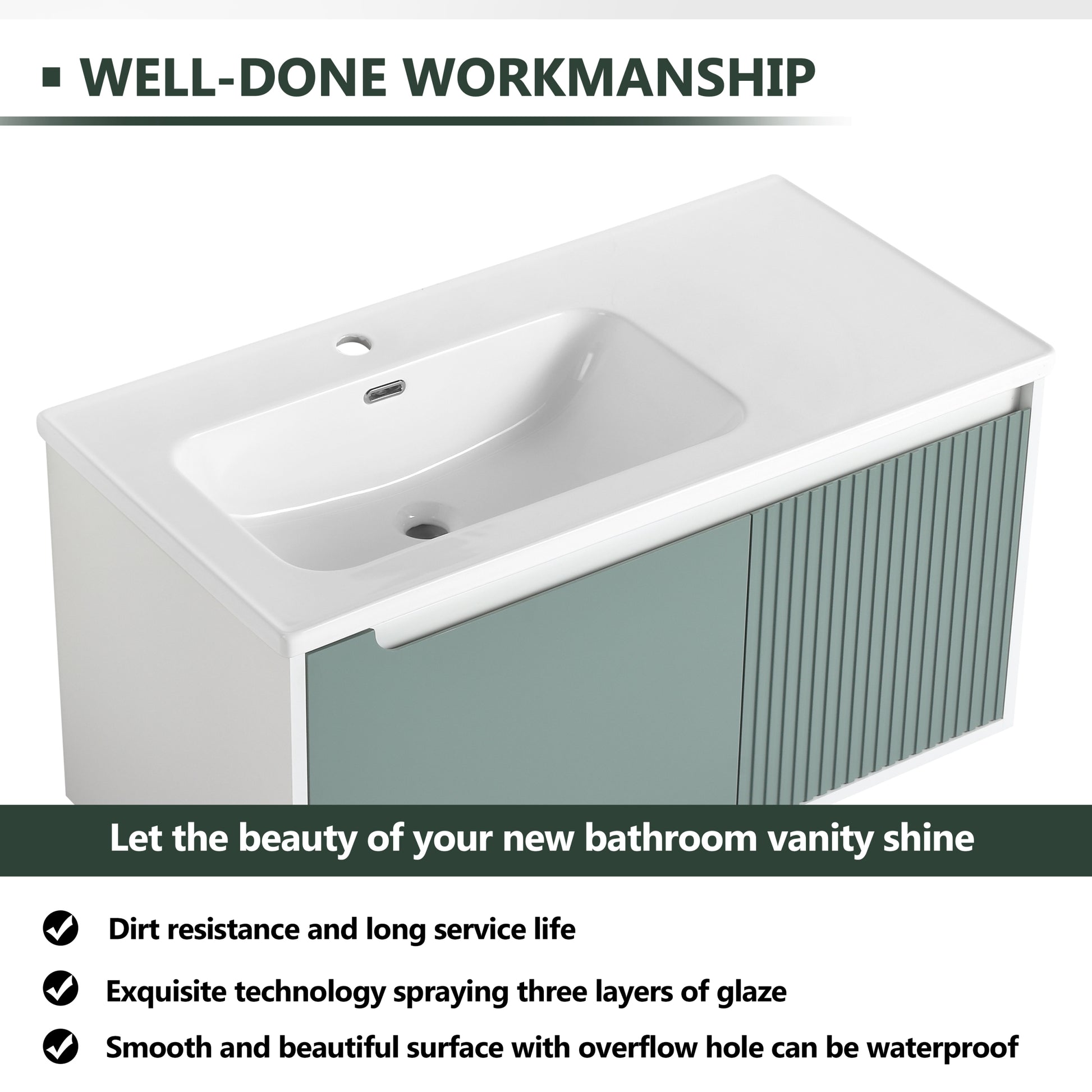 40 '' Wall Mounted Bathroom Vanity With Ceramic Sink, Bathroom Vanity With Soft Close Door Mint Green Bathroom Wall Mounted Modern Plywood